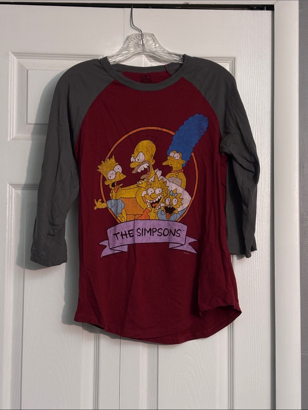 The Simpsons Raglan Long Sleeve Tee - Maroon with Gray Sleeves